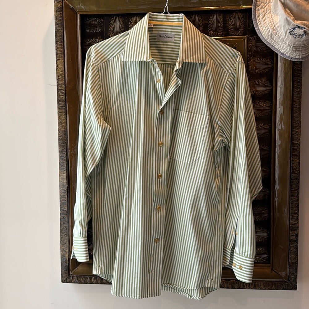 David Donahue Green Striped Shirt